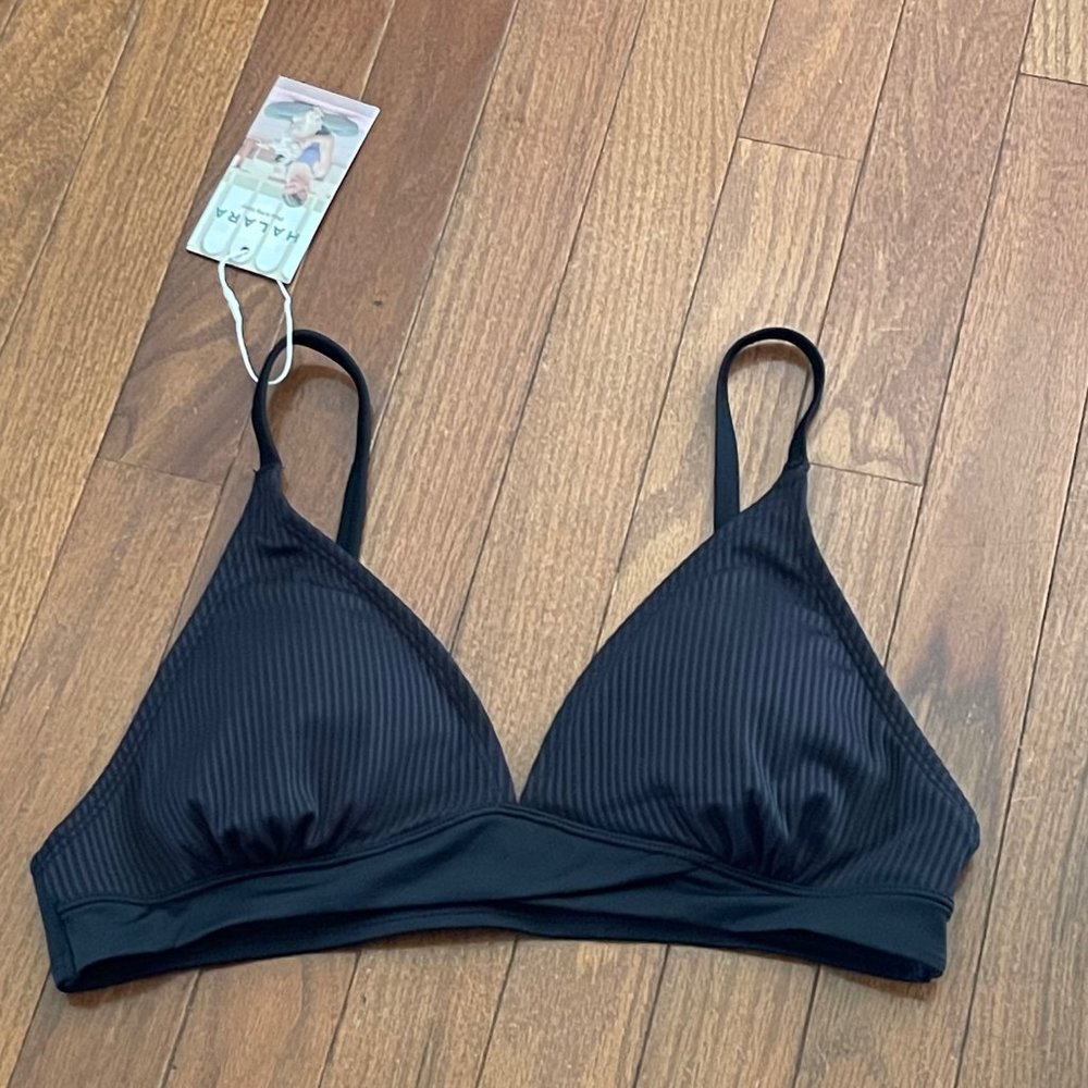 New Halara Black Sexy Bra Ribbed Bikini Top Adjustable Straps Size Large
